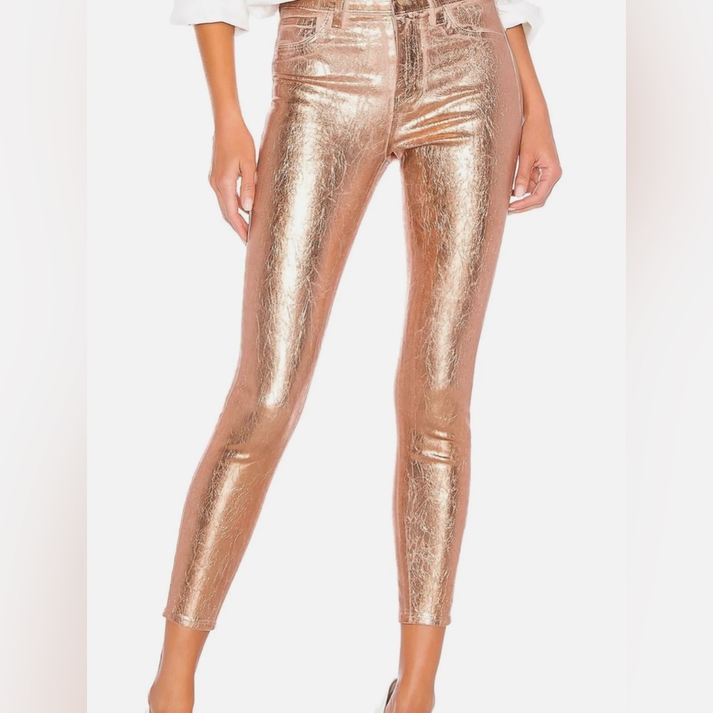 NWT L’Agence Margot High Rise Petal/Lt Rose Gold Crinkle Foil Skinny Jeans